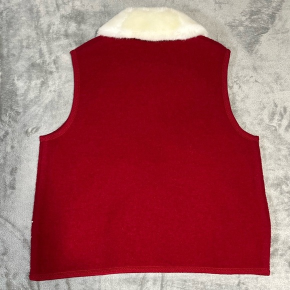 Lisa International Boiled Wool Red Vest Large Polar Bear Snowflake Embellished - Picture 2 of 16